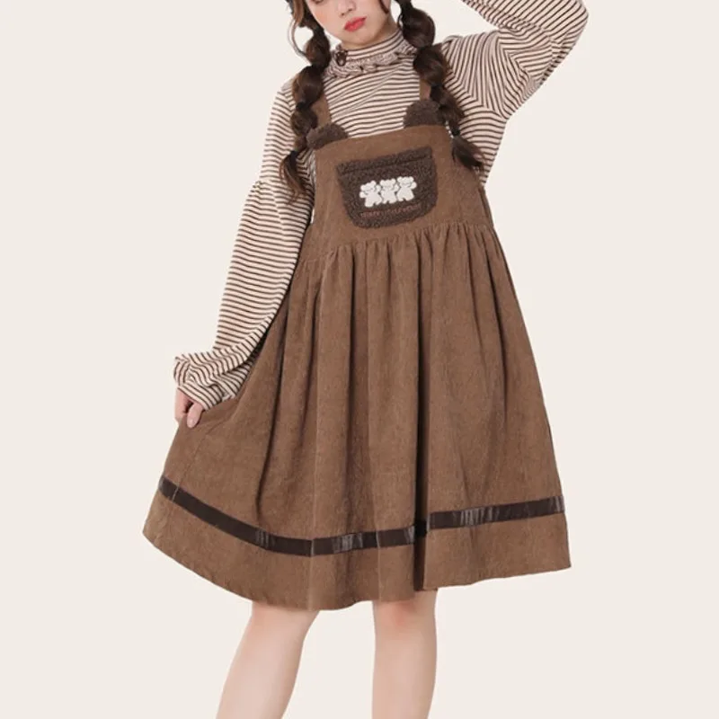 Spring Autumn Fashion Elegant High Neck Long Sleeved Lively Cute Lolita Casual Versatile Western Loose Clothing Women Dresses