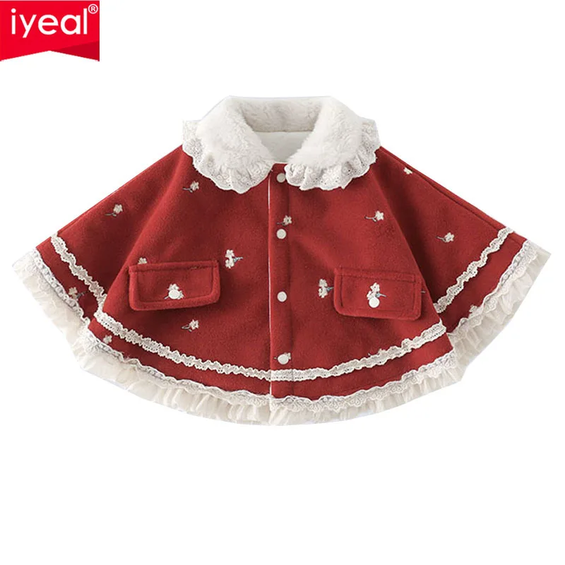 IYEAL Baby Winter Cold Proof Shawl Cloak Baby Girl Super Fashionable Fleece Thick Cloak Windproof And Warm Jacket Outside