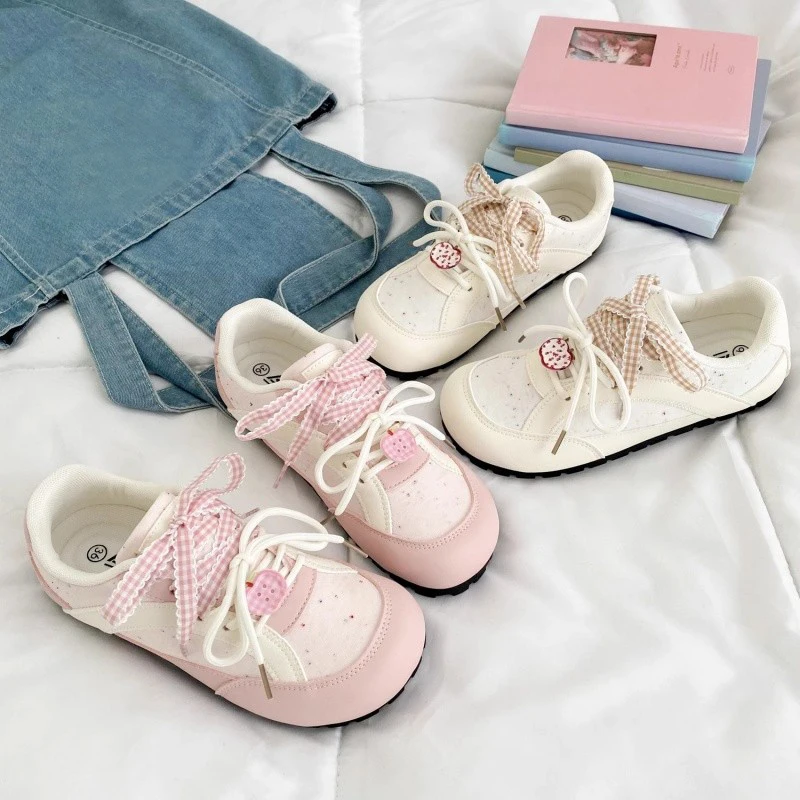 

Милые женские туфли Harajuku Ulzzang, розовые, бежевые, повседневные милые туфли на шнуровке для девочек Kawaii