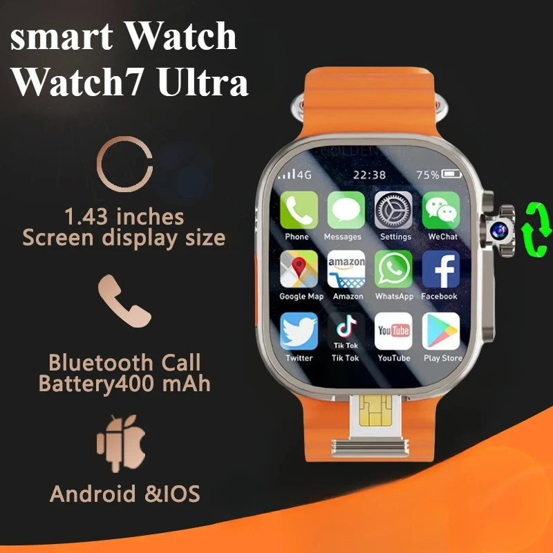 

S10 UltraMax Smartwatch 4G Android 10.0 2,2-дюймовая поворотная камера Amoled Видеозвонок GPS WIFI Приложение Загрузка S10 Ultra Smart Watch Men