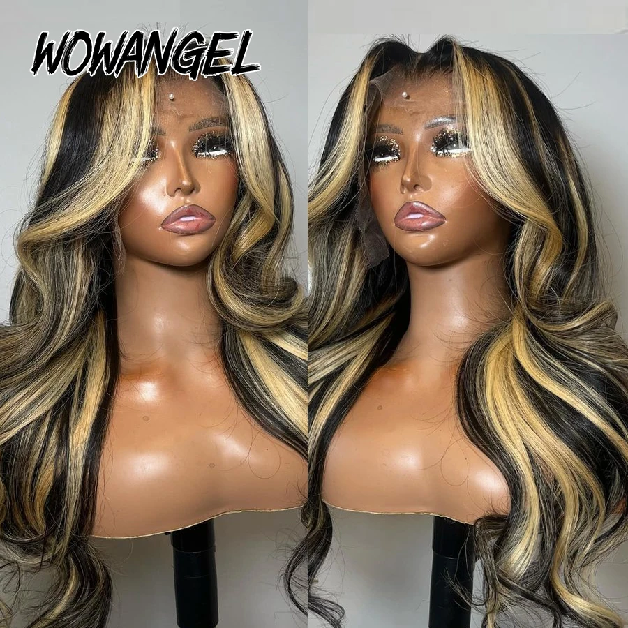 Wow Angel 1 b27 Ombre Highlight colorato 250% parrucche frontali in pizzo per capelli umani onda del corpo 13x6 HD parrucche Pre pizzicate anteriori in pizzo per donna