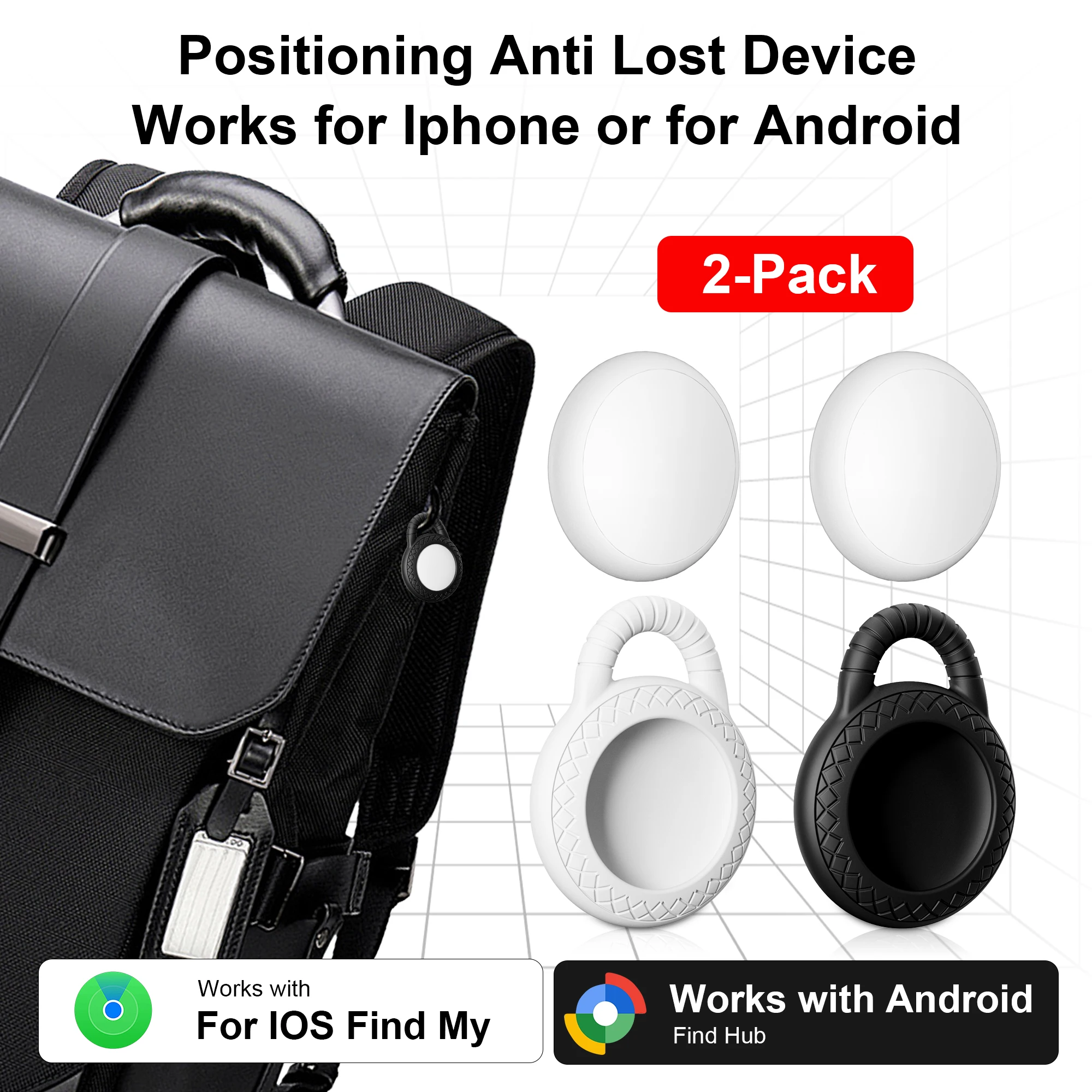 

2-Pack Dual-System AirTag-Style Bluetooth Smart Tag for Android and iOS — Compatible with iOS Find My and Google Find My Device