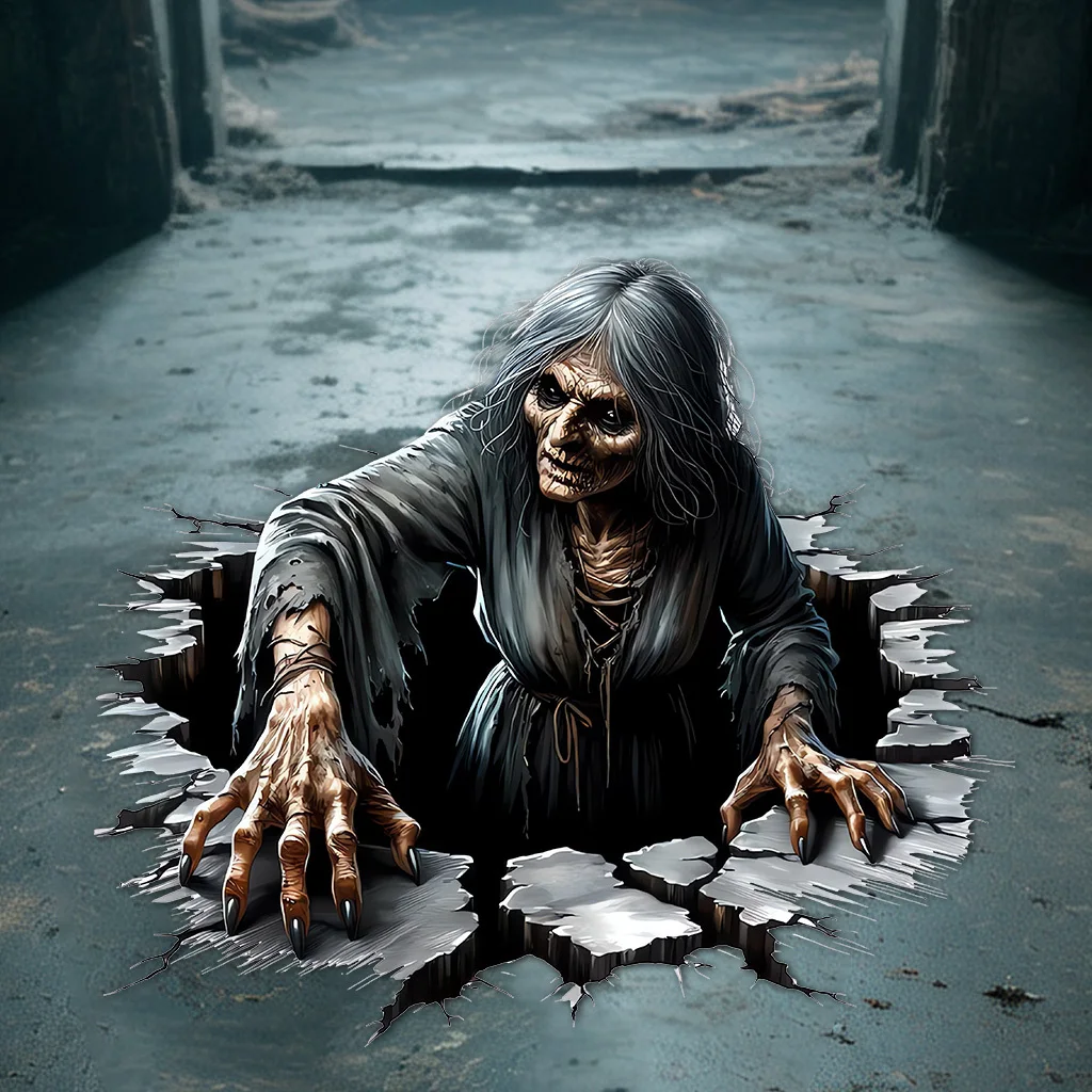 1Set Halloween Scary Witch Floor Stickers, Self Adhesive Removable Waterproof Wall Decals for Home Bedroom Living Room Door