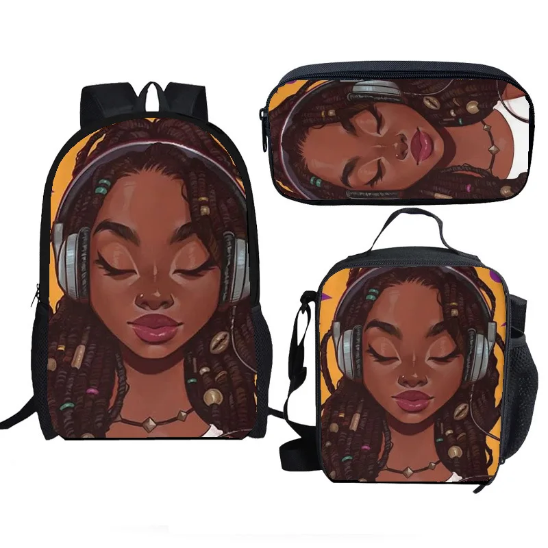 

Модные популярные забавные африканские девушки с 3D принтом, 3 шт./компл., школьные сумки для ноутбука, рюкзак, сумка для обеда, пенал