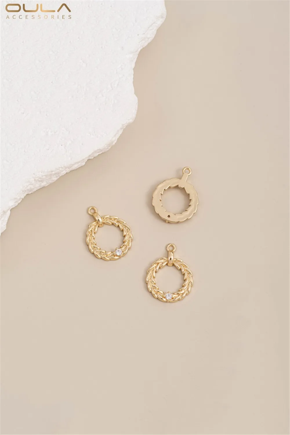 1pcs 14K Gold-plated Zircon Wheat Ear Ring Pendant, Diy Handcrafted Necklace, Collarbone Chain, Earrings, Pendant Accessory