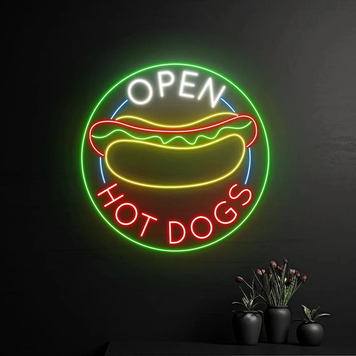 Open Hot Dog Neon Sign Fast Food Shop Room Wall Decor Restaurant Neon