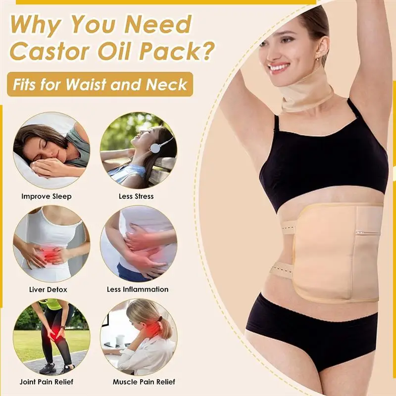 A76K Rizinusöl-Packung, Rizinusöl-Packung, Bio-Baumwolle für Taille und Hals, wiederverwendbare Rizinusöl-Packungen Khaki