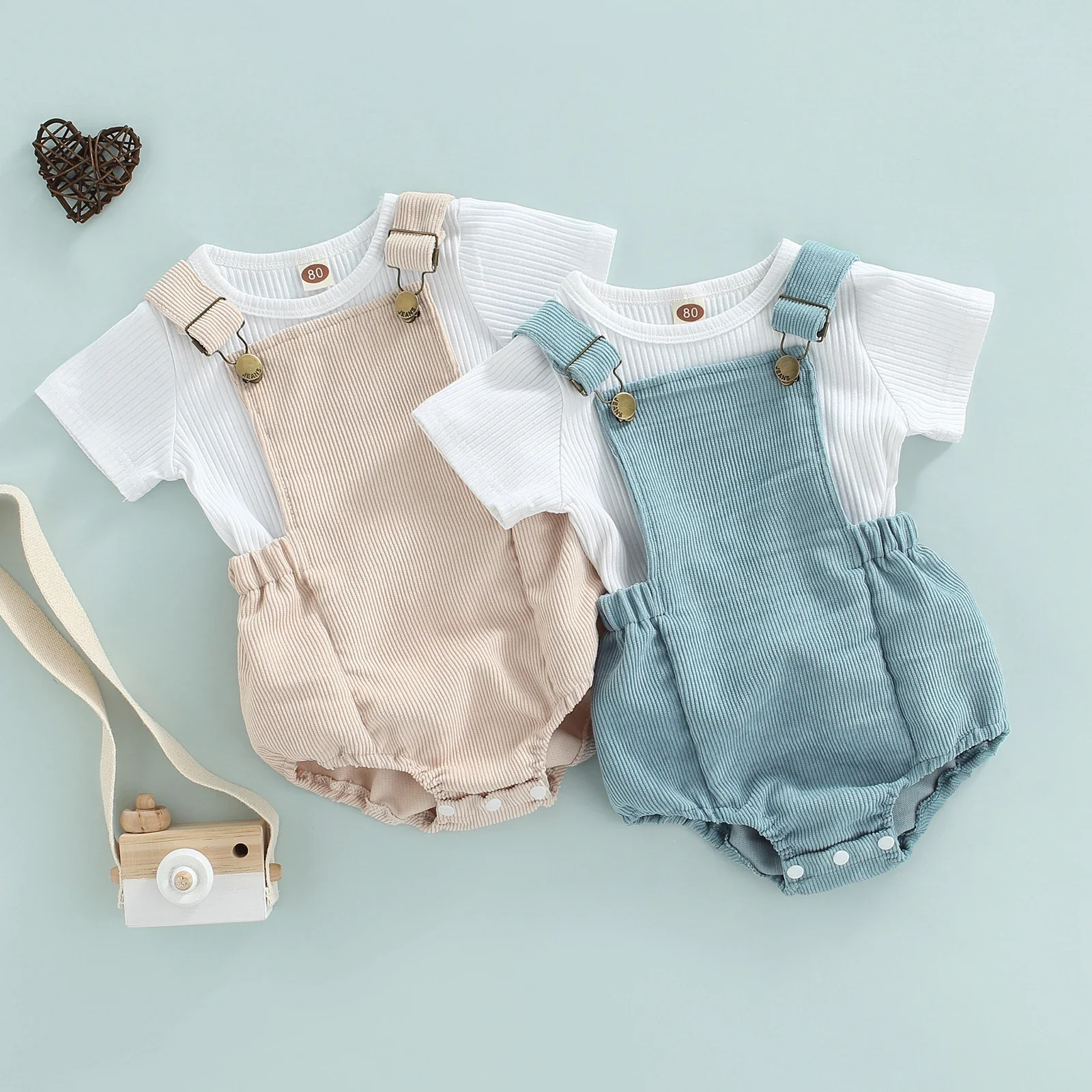 Ma&Baby 0-24M Newborn Infant Baby Boys Clothes Set Short Sleeve T-shirt Overalls Corduroy Shorts Outfits Summer Costumes  D0