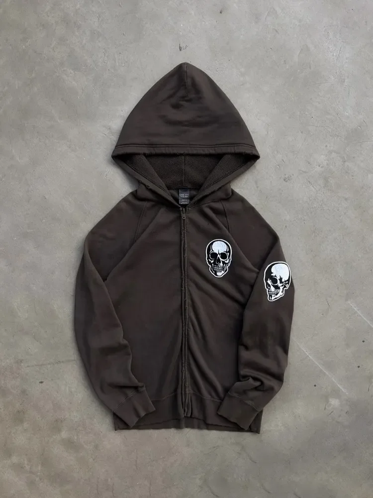 Number (N) ine 04ss Double Skull Felt Hooded Zip Jacket Sweater