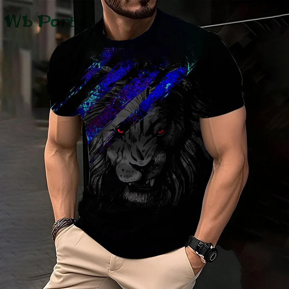 3D Lion Print Graphic T shirts Short Sleeve Tee Men\'s Clothing O-Neck Animal Print Mens Clothing T-shirts for Men Street Tops