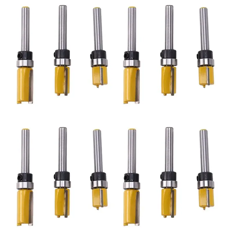 ABMI-12Pcs 1/4 Inch Flush Trim Router Bit Pattern Bit Top & Bottom Bearing 1/2 Inch Blade Template Edge Wood Trimmer Cutter,