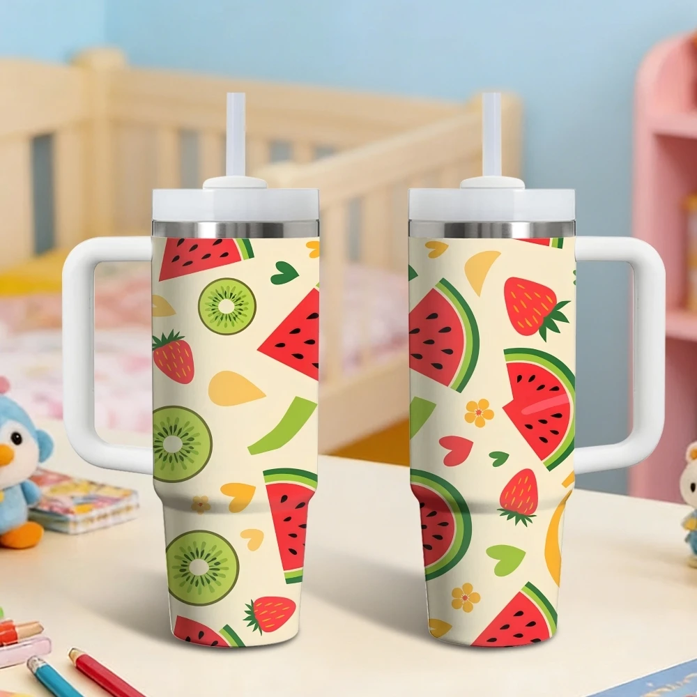 Pink Watermelon Fruit Vacuum Flasks 40oz Stainless Steel Vacuum Insulated Tumbler with Straw Leak Resistant Travel Mug