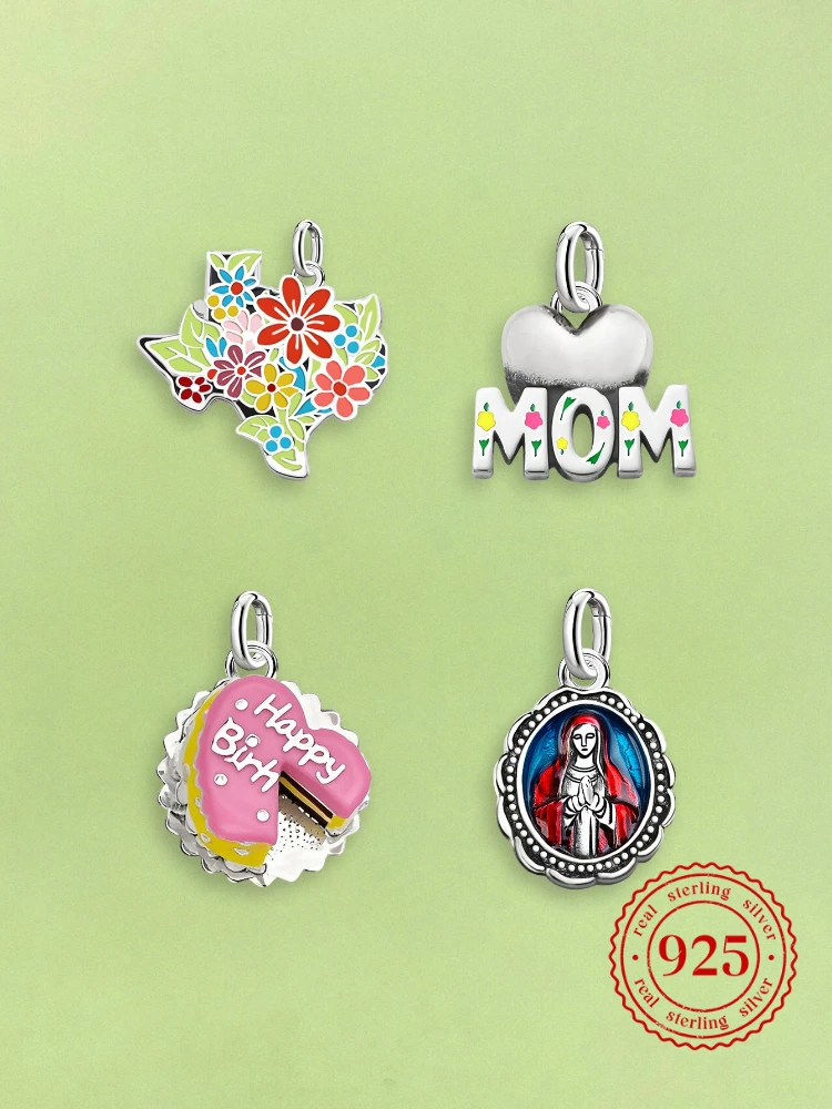 Adjustable 925 Sterling Silver  Vintage Pendants Bouquet Cake Charms Beads Fit Original Bracelet Necklace DIY Jewelry - view 2