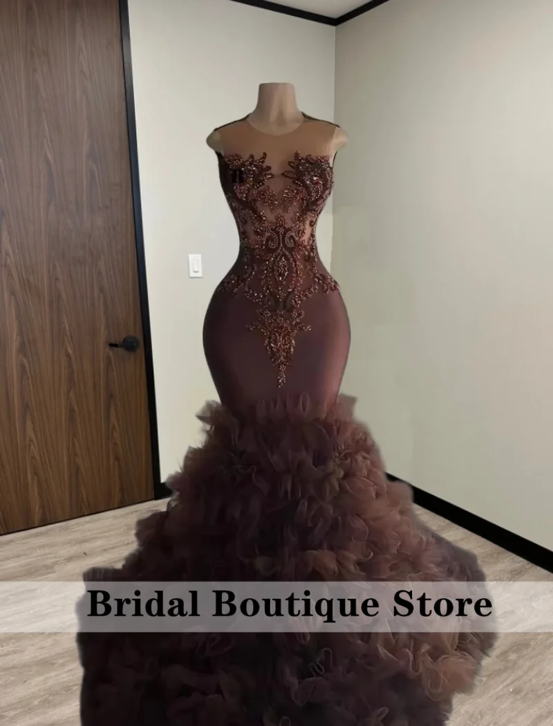 

Роскошные коричневые бисерные платья для выпускного 2026 года для темнокожих девушек, с бриллиантами и оборками, для свадеб, вечеринок, дней рождения, выпускных вечеров, вечерние платья на заказ