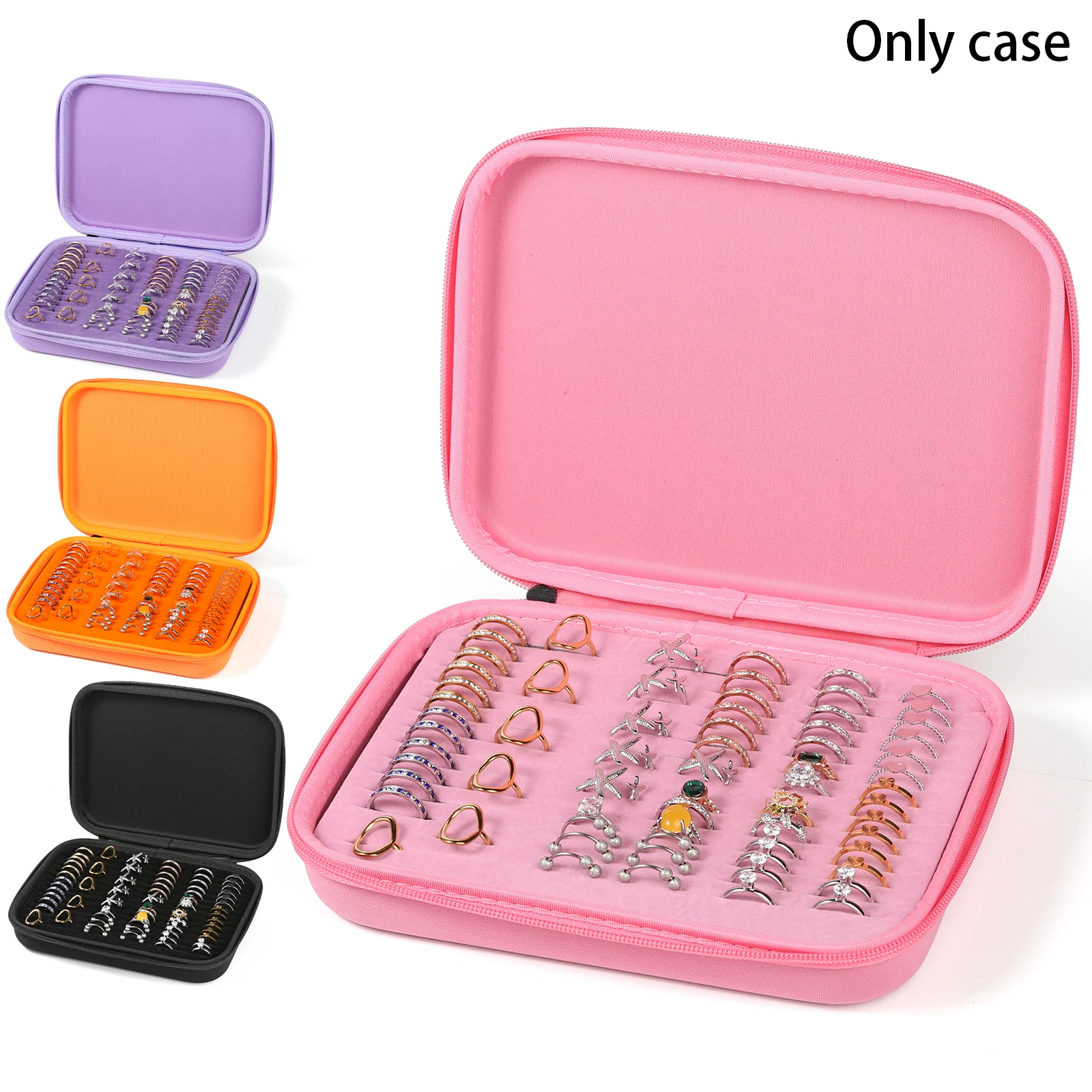 

Ring Organizer Storage Case - Jewelry Ring Display Collector Box . Rings Tray Holder Showcase Fits for 50+ Rings, Earrings Bag