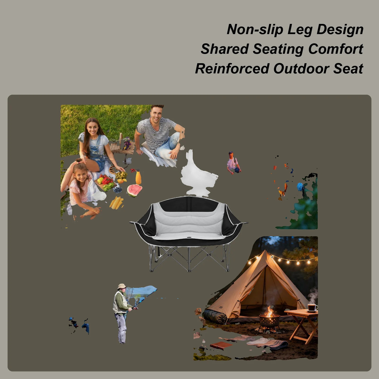

2 Person Camping Chair Heavy Duty Folding Portable Entertainment Supplies Outdoor Camping Chairs For Picnic Stadium Spectator