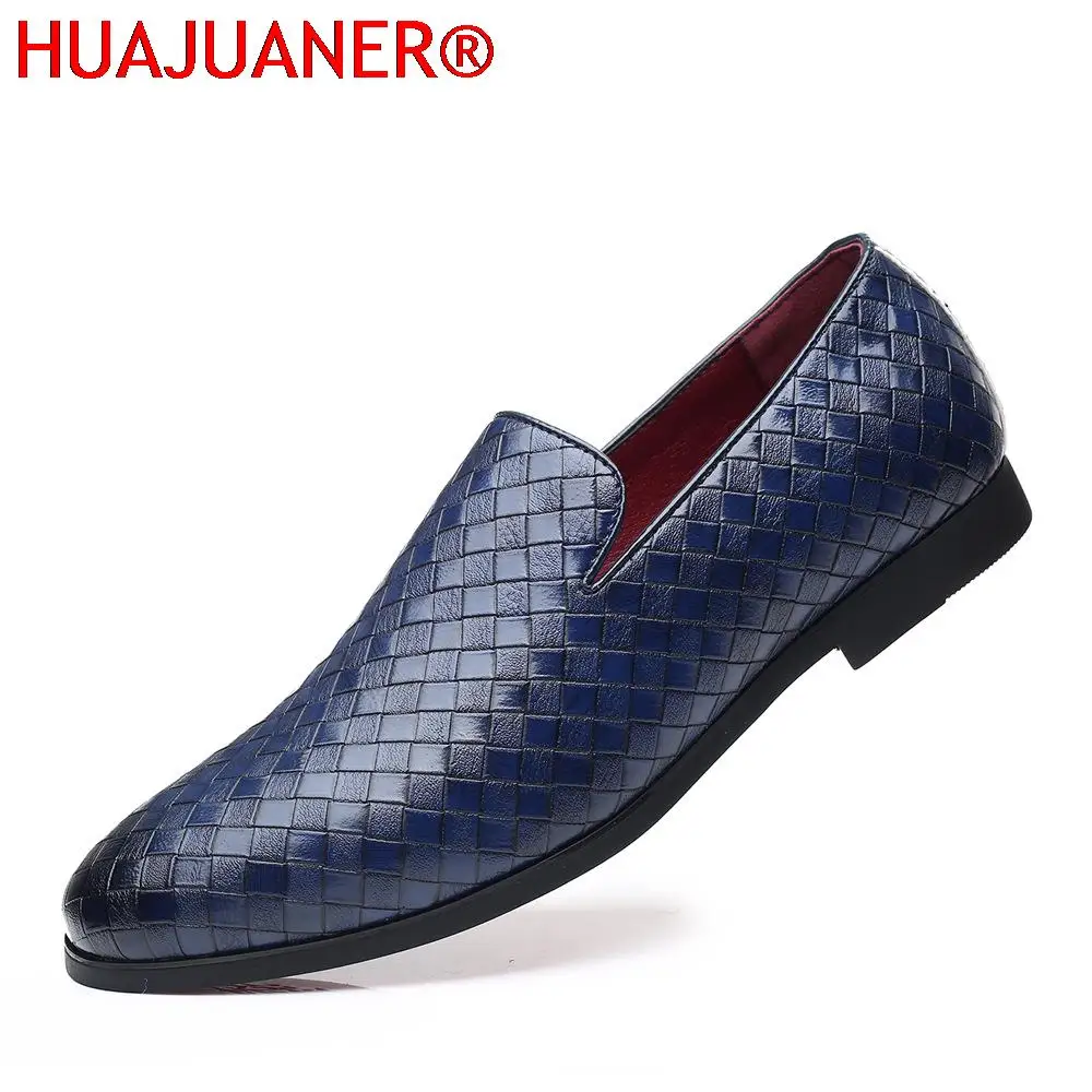 

Men's Retro Woven Leather Casual Shoes Mens Driving Loafers Light Moccasins Men Trendy Party Wedding Flats EUR Sizes 38-48