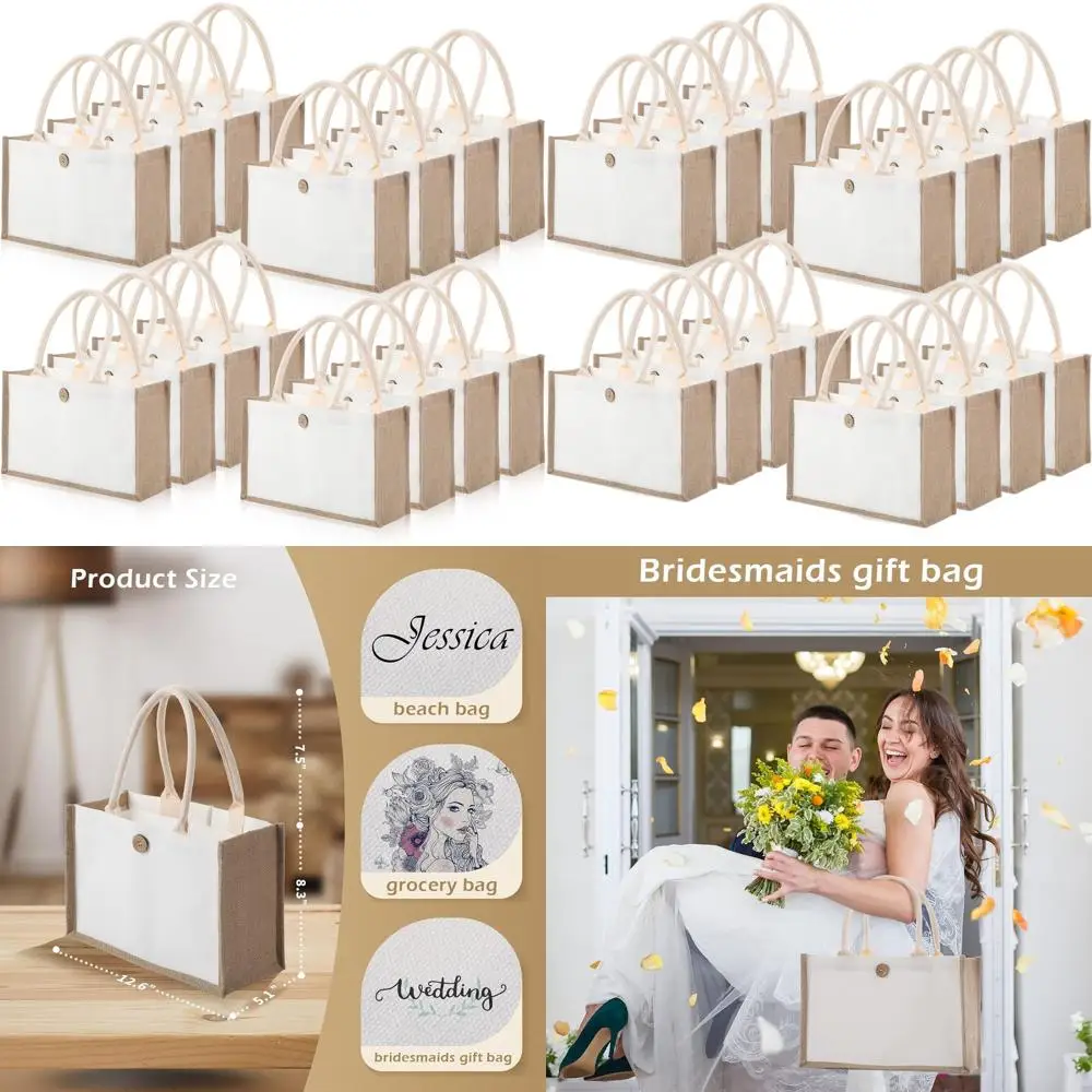 

Bulk 16 Pack Jute & Canvas Tote Bags - Reusable for DIY, Gifts, Travel, Beach, Shopping