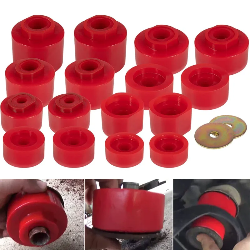 

ESUYA 6-116 Body Mount Bushing Kit Fits for Ford Explorer Sport Trac 2001-2005 2WD 4WD Polyurethane Body Mount Kit (Red 18 Pcs)