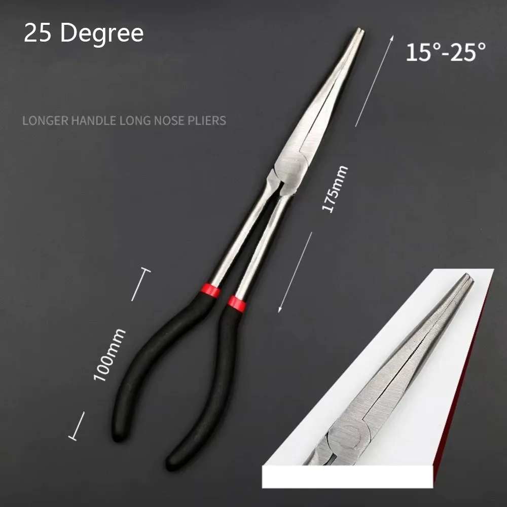 1Pcs 11 Inch Long Nose Pliers Carbon Steel Bent Handle Circle Nose Pliers 0 25 45 90 Degree Tips 280mm Long Handle