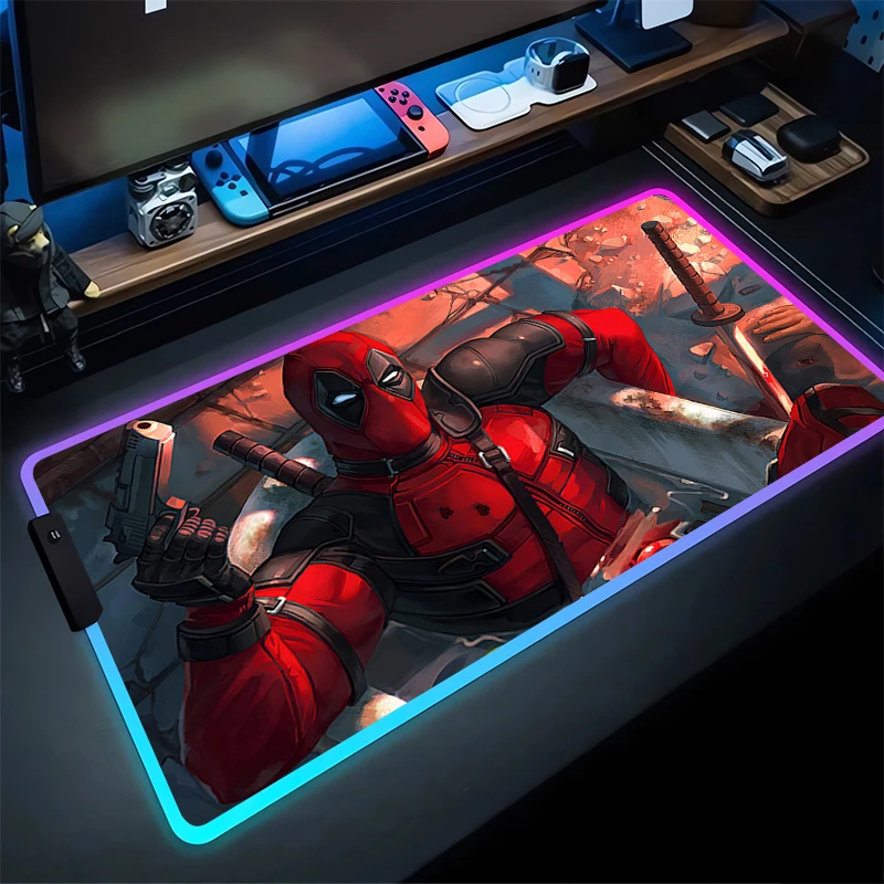 Imagem -04 - Deadpool Kawaii Mouse Pad Led Portátil Marvel Anime Estendido Teclado Tapete Rgb 900x400 Mousepad Computador Xxl Gamer Gabinete Tapete de Mesa