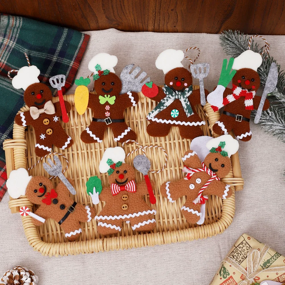 Christmas Tree Decoration Plush Christmas Scene Arrangement Plush Chef Gingerbread Fabric Gingerbread Ornament For Gift Home