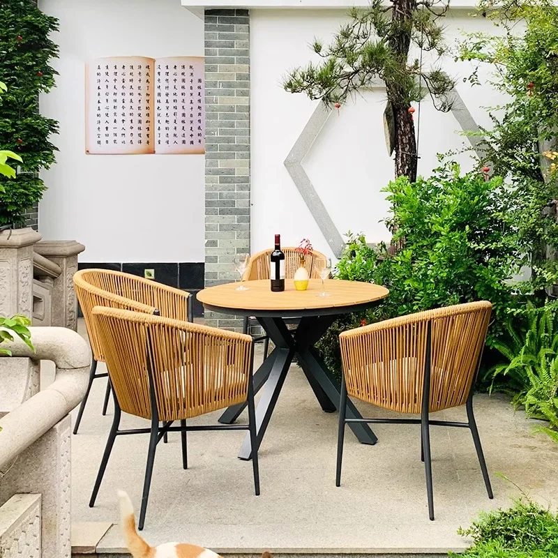 Outdoor, plastic wood tables and chairs villa open-air, water-resistant and sun-resistant rattan chairs, rattan weaving