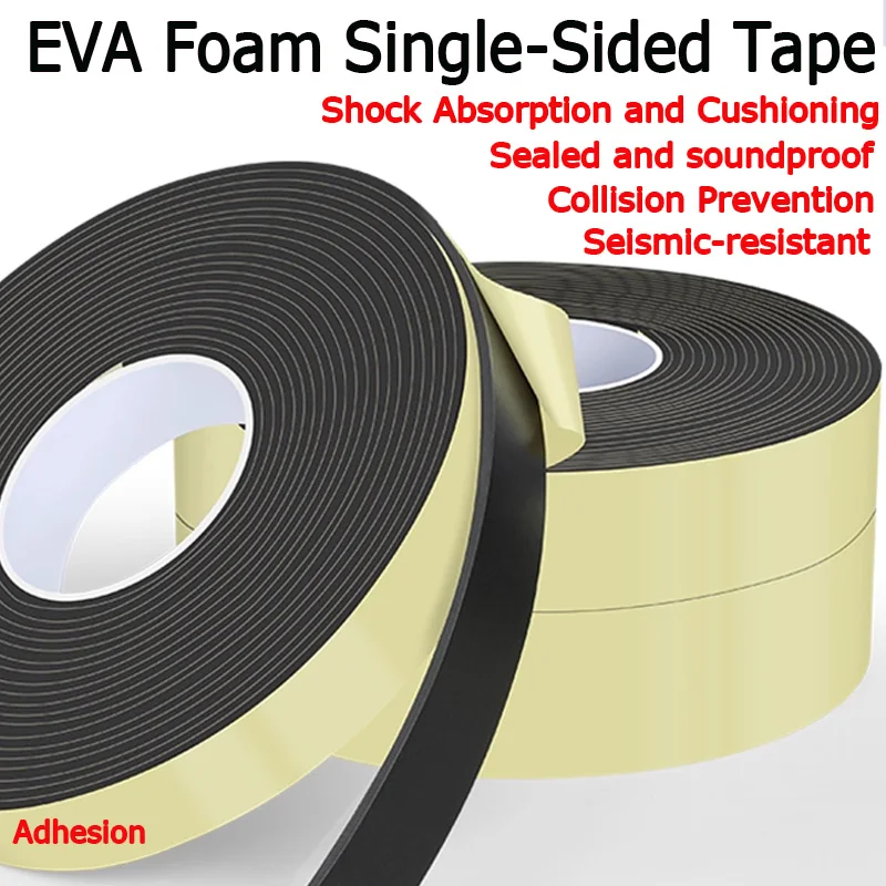 شريط سميك من إسفنج EVA أسود من جانب واحد للأبواب والنوافذ، عازل للصوت، ختم مقاوم للغبار، صدمة ميكانيكية وتأثير #3