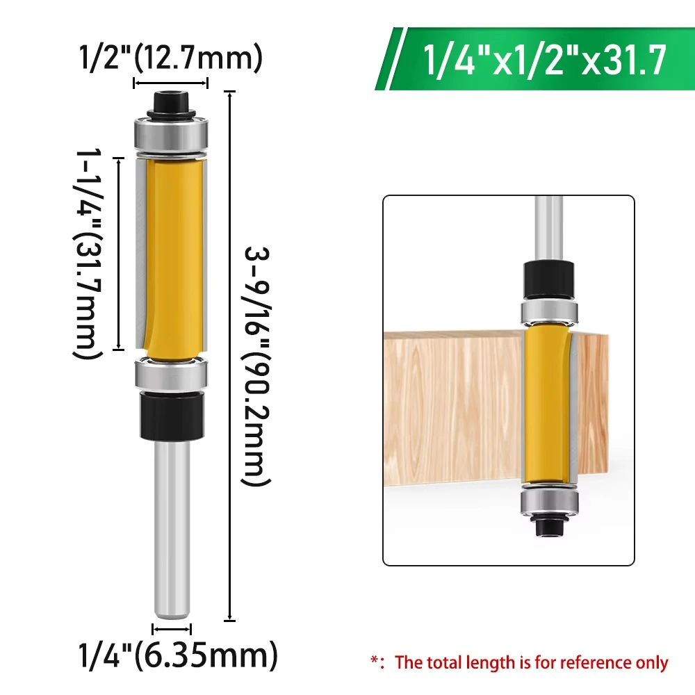 1 PC 1/4" 6.35MM 생크 밀링 커터 목공 조각 이중 베어링 스트레이트 트림 라우터 비트 트리밍 나이프 밀링 초경 플러시