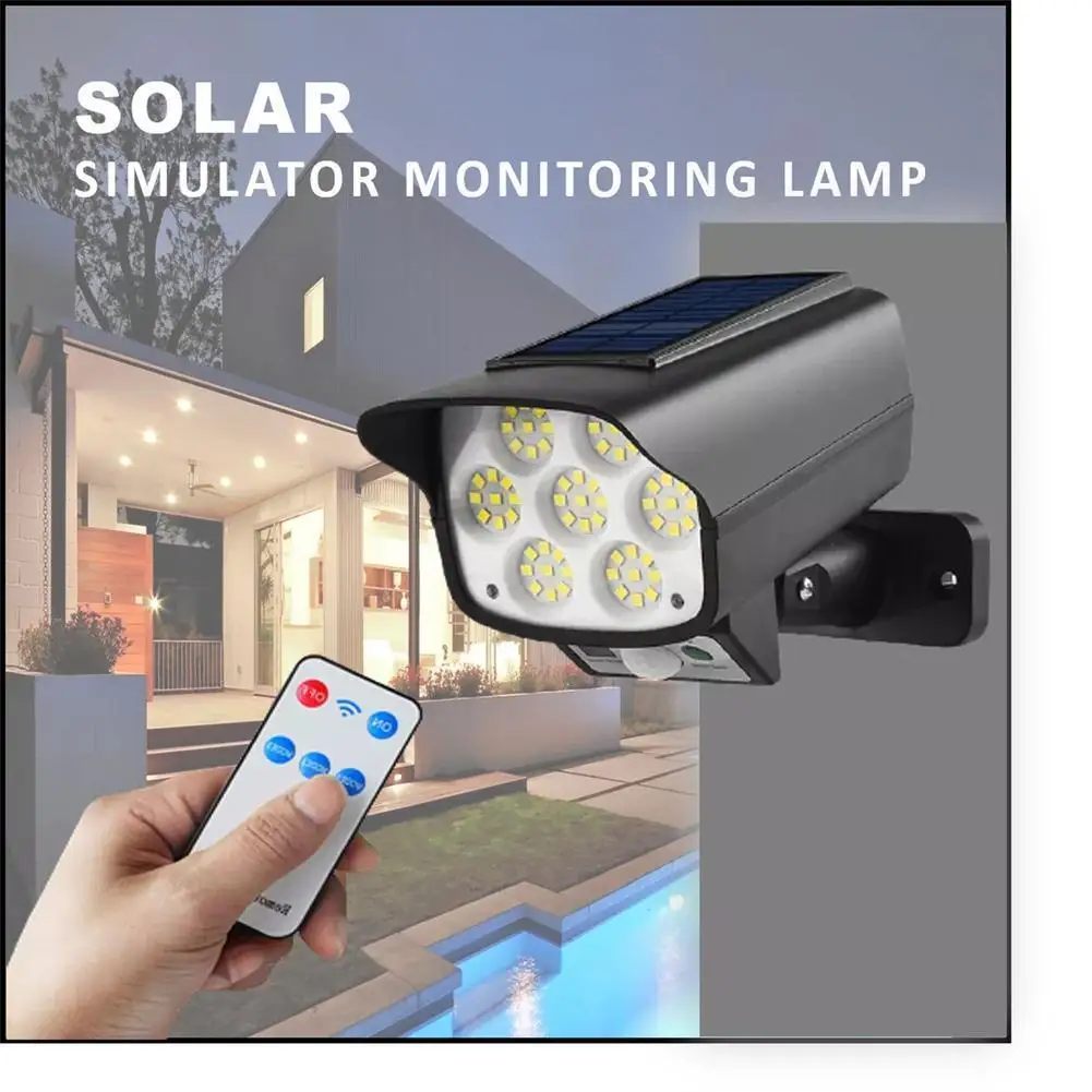 Luz LED Solar alimentada por energía Solar, cámara de Seguridad de vigilancia falsa, Sensor de movimiento PIR, luz de detección para jardín al aire libre, 42 LED