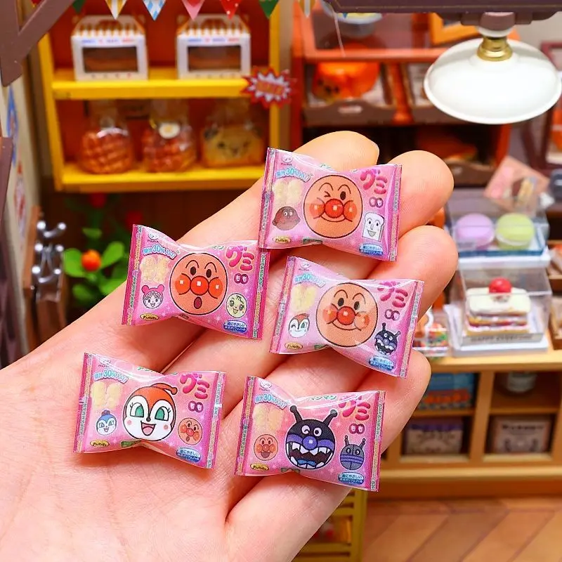 5pcs Anpanman Resin Cartoon Dollhouse Miniature Simulation Candy Dolls Kitchen Accessories Toys