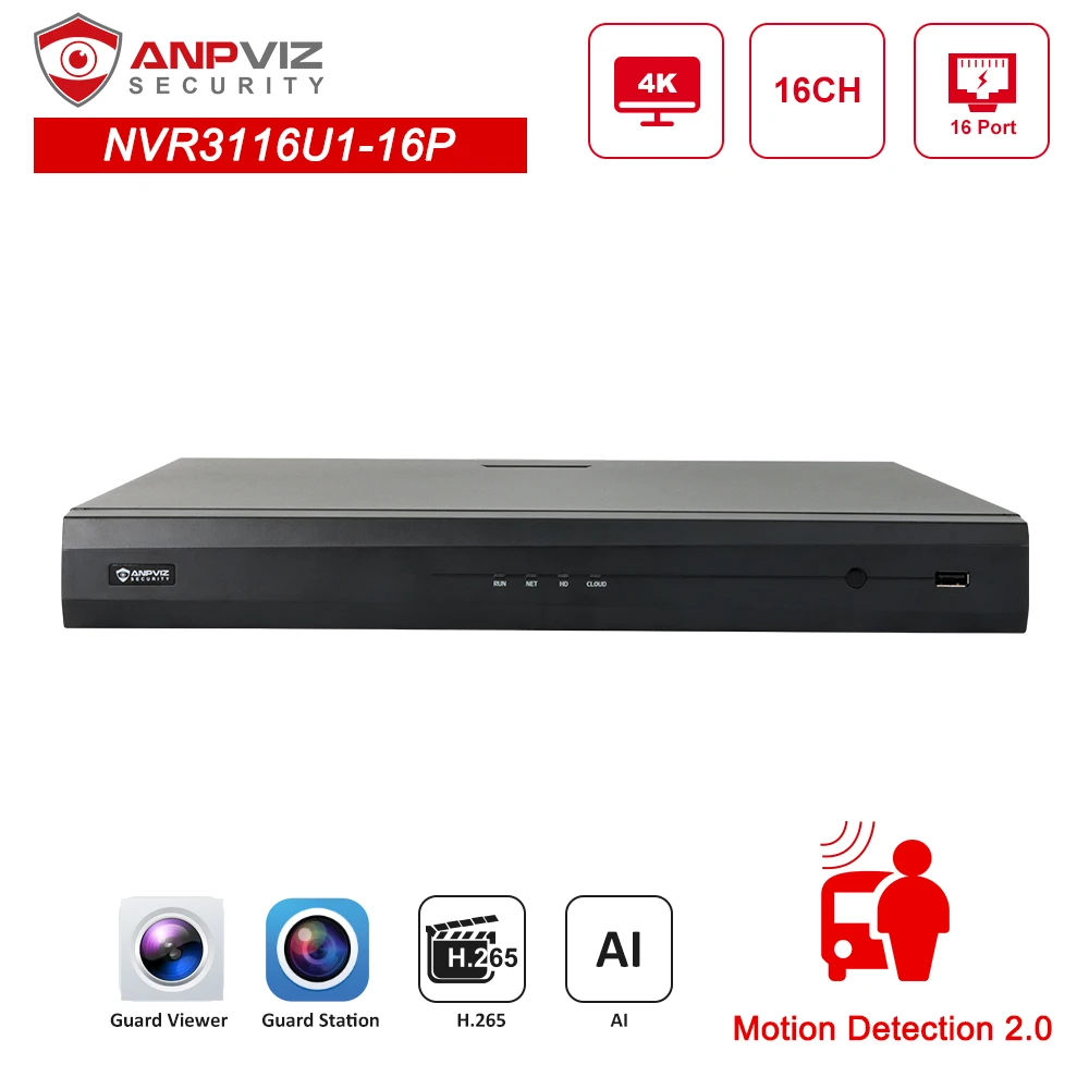 

Anpviz 4K 16CH POE NVR Network Video Recorder IP Camera CCTV System HD Video Output P2P View AI Human Vehicle Detection H.265+