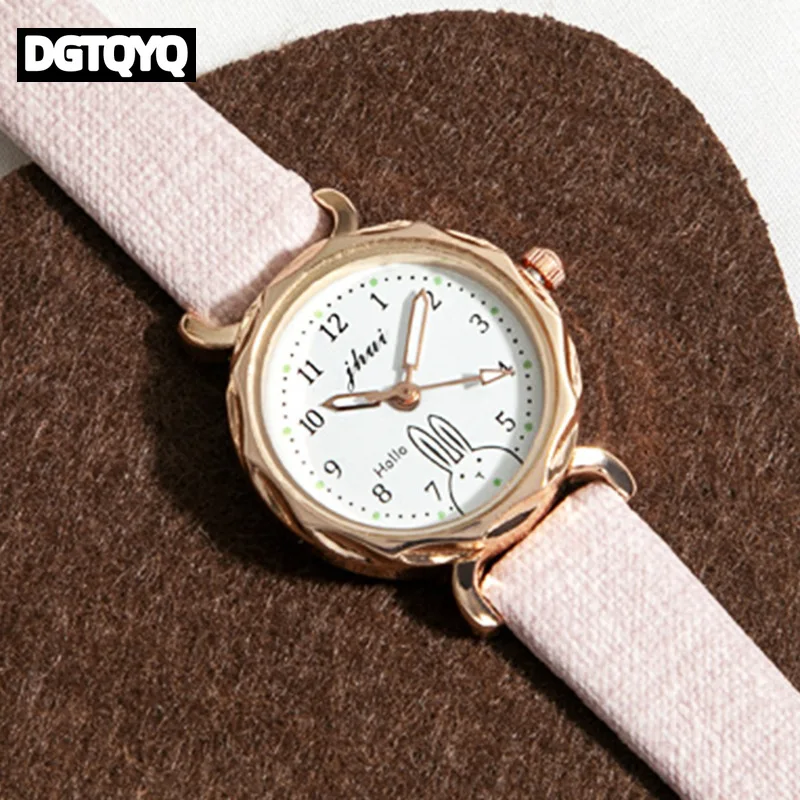 Cute Rhombus Hello Rabbit Fluorescence Small Dial Watch for Junior and Senior High School Students INS Style Girls's Watch