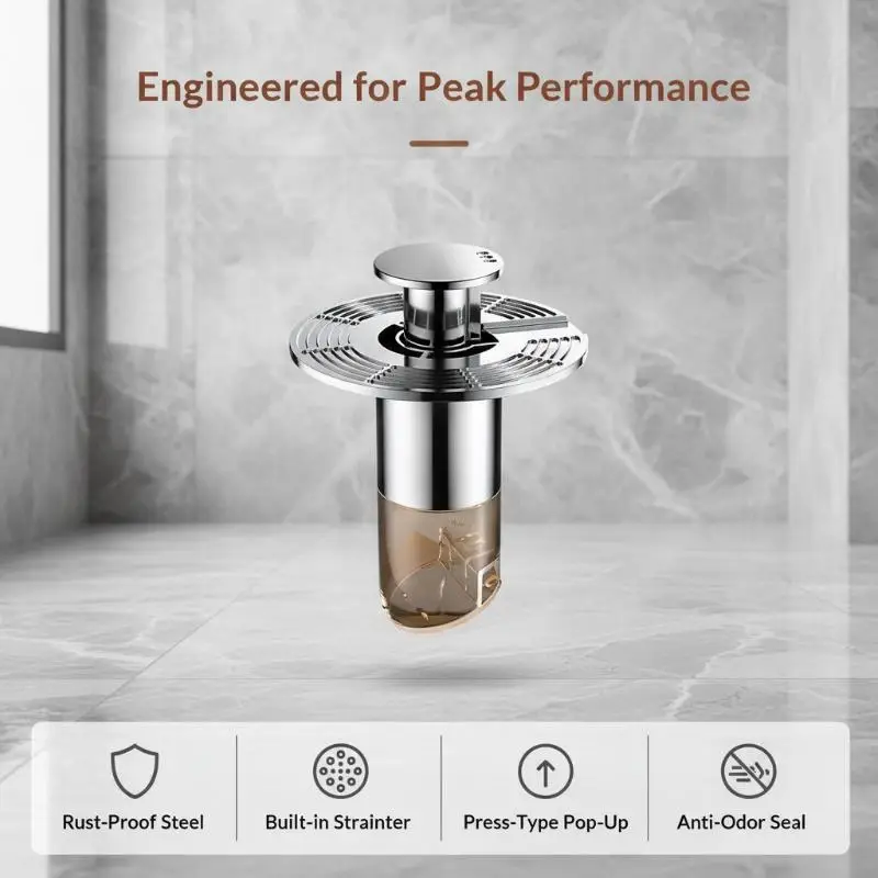 Automatic Water-Floating Floor Drain Anti-Clog Brass PVC Core Filter Cap Effective Debris Catcher for All Drain Areas
