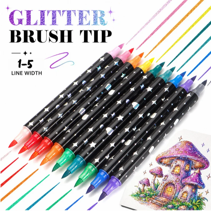 48/120 Colors Dual Tip Glitter Markers Set Dual Color Sparkle Pens Quick-Dry for Scrapbooking Card Making Journaling Art Supplie