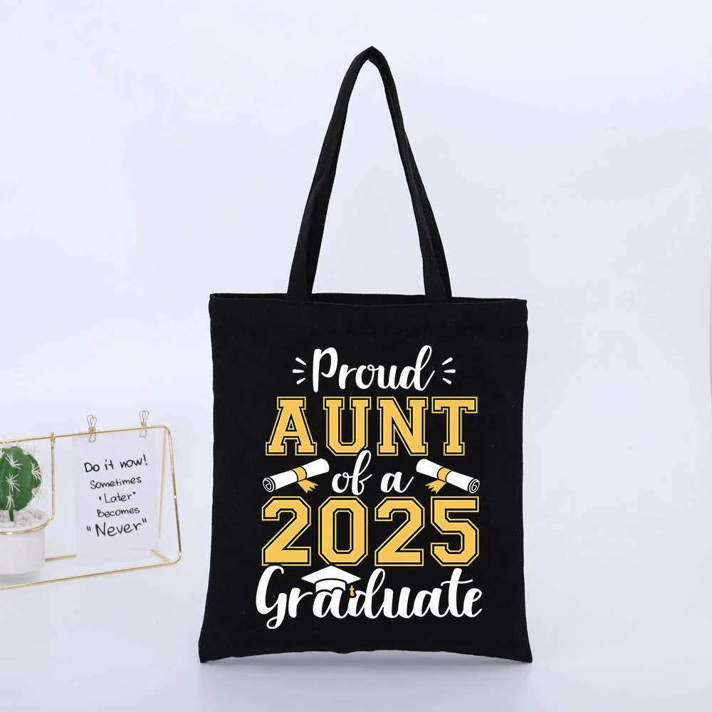 Aunt's Graduation 2025 Typography Print Canvas Tote Bag, Casual Style for Graduation Celebrations and Daily Use