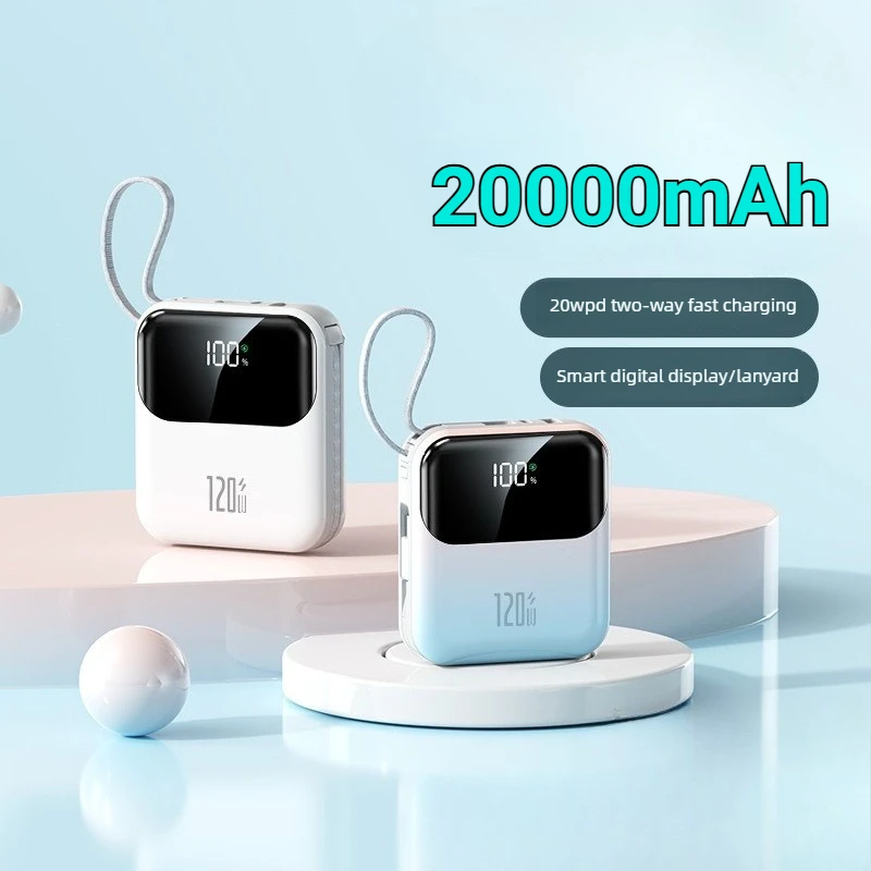 

НОВЫЙ мини-Power Bank емкостью 20000 мАч, быстрая зарядка, внешний аккумулятор со встроенными кабелями для Iphone, Samsung, Xiaomi, Huawei