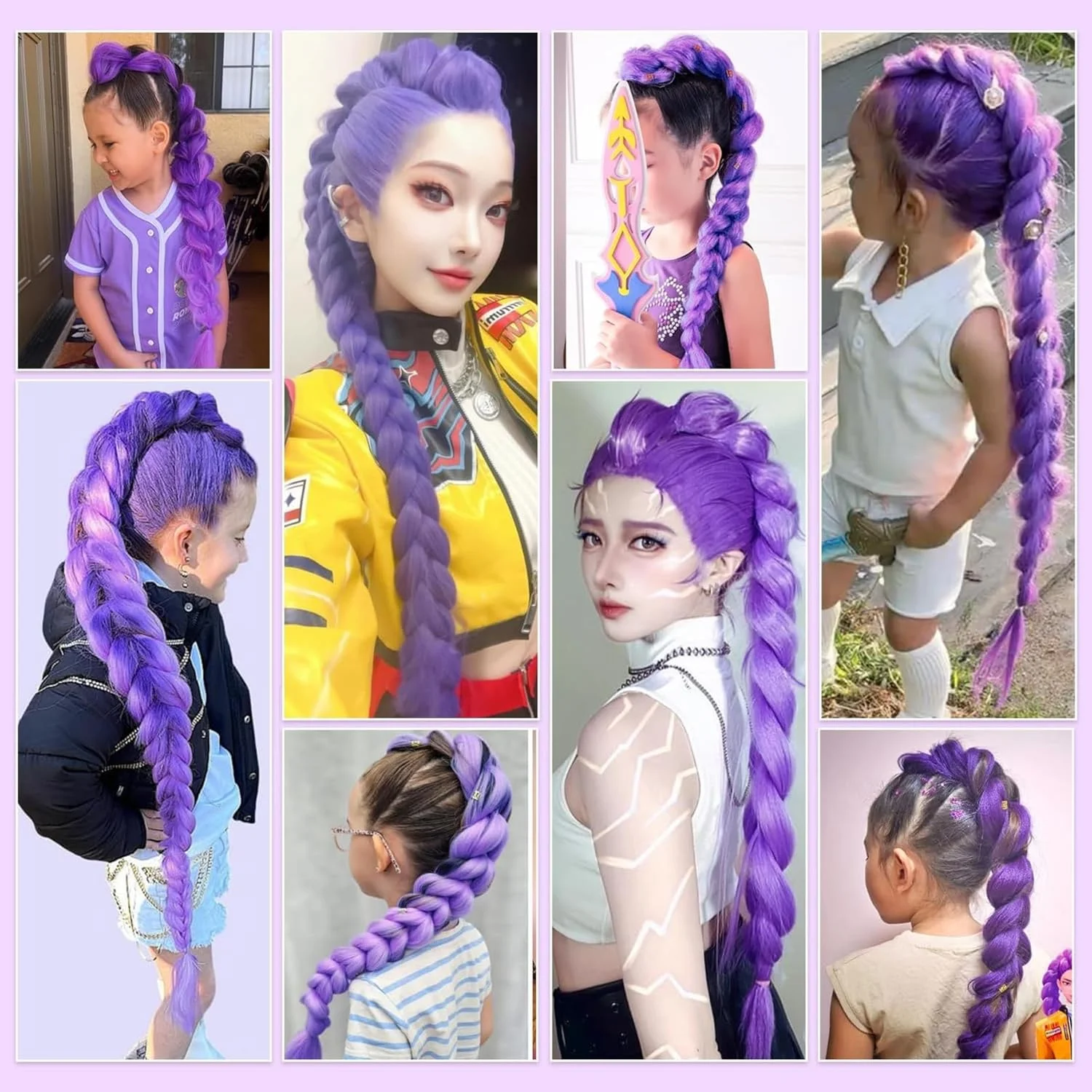 2/4 قطعة الاصطناعية مستقيم Kpop رومي شيطان الصيادين شعر مستعار تأثيري ذيل حصان مع تجديل الشعر ذيل حصان الشعر عيد الميلاد اكسسوارات