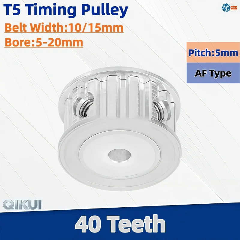 1pc 40 Teeth T5 Timing Pulley Bore 5 6 8 10 12 14 15 19 20mm for Width 10mm 15mm T5 Synchronous Belt 40T AF Type
