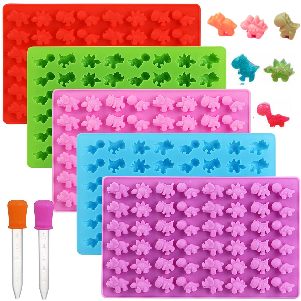 Dinosaur Gummy Size Silicone Mold Chocolate Sugar Candy Baking Ice Jelly Tray 48-Cavity Mould With Dropper