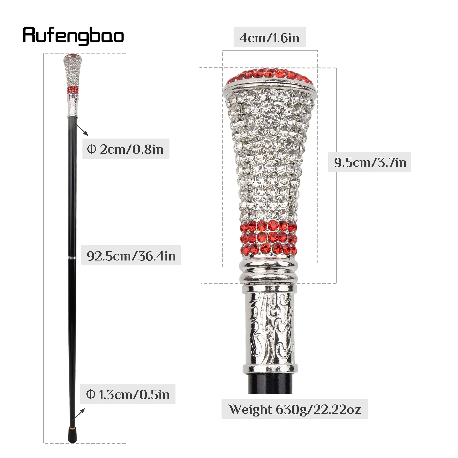 White Red Artificial Diamond Walking Cane Fashion Steampunk & Everyday Gentleman Elegant Cosplay Cane Crosier 92.5cm