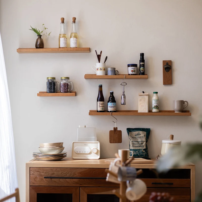 Solid Wood Wall Shelf Natural Finish Floating Holder for Living Room Rustic Bedroom Organizer Rack Handmade Wooden Display Rack