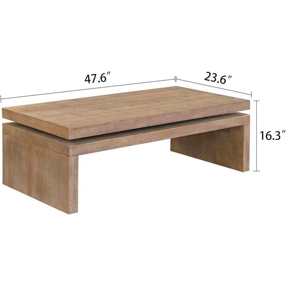 Mid Century Modern Farmhouse Wooden Coffee Tables for Living Room Natural Solid Firwood Tabletop Rectangle Center Table