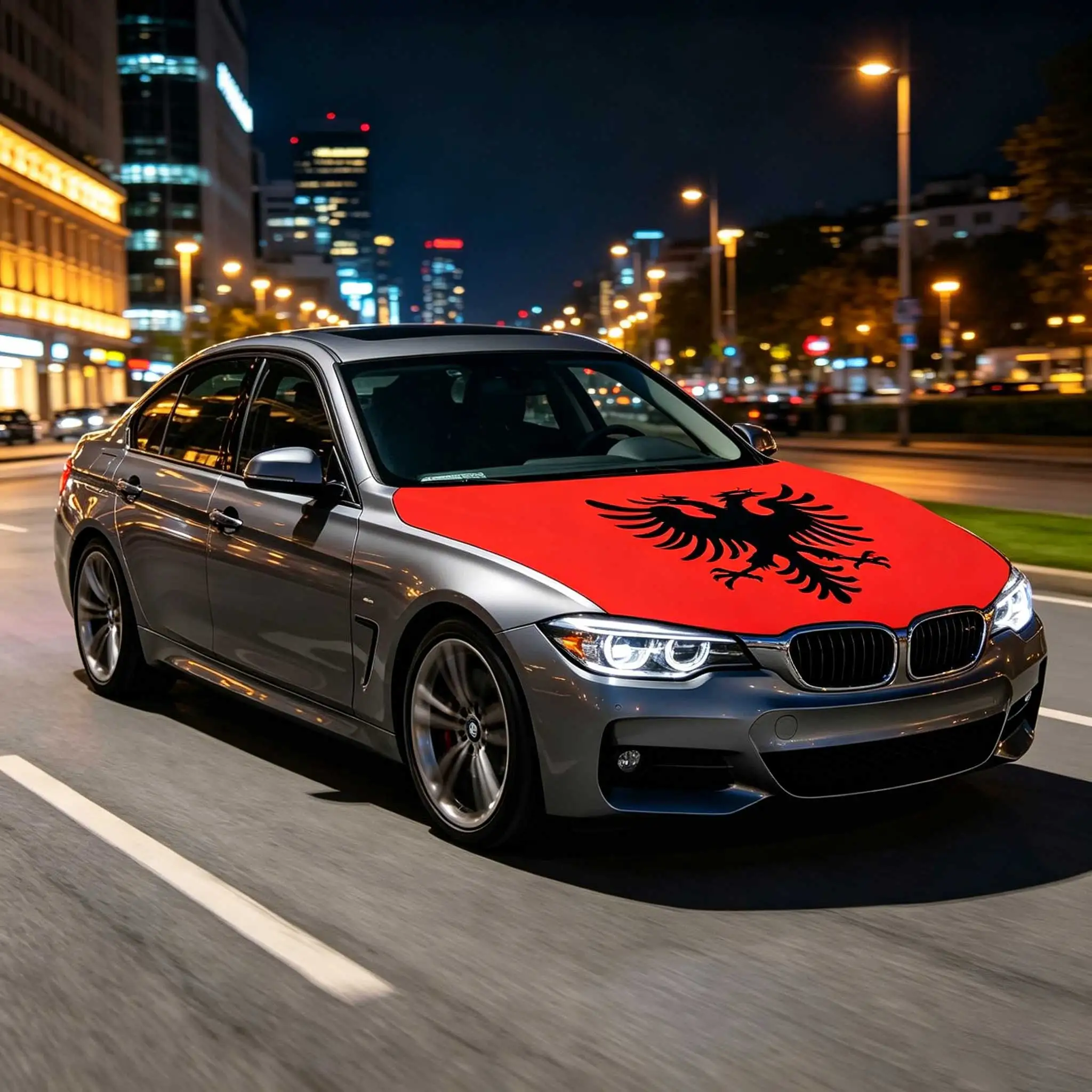 3.8x5.3fts National Albania Flag Banner Car Hood Cover Flag Elastic Fabrics Engine Cover For Decoration