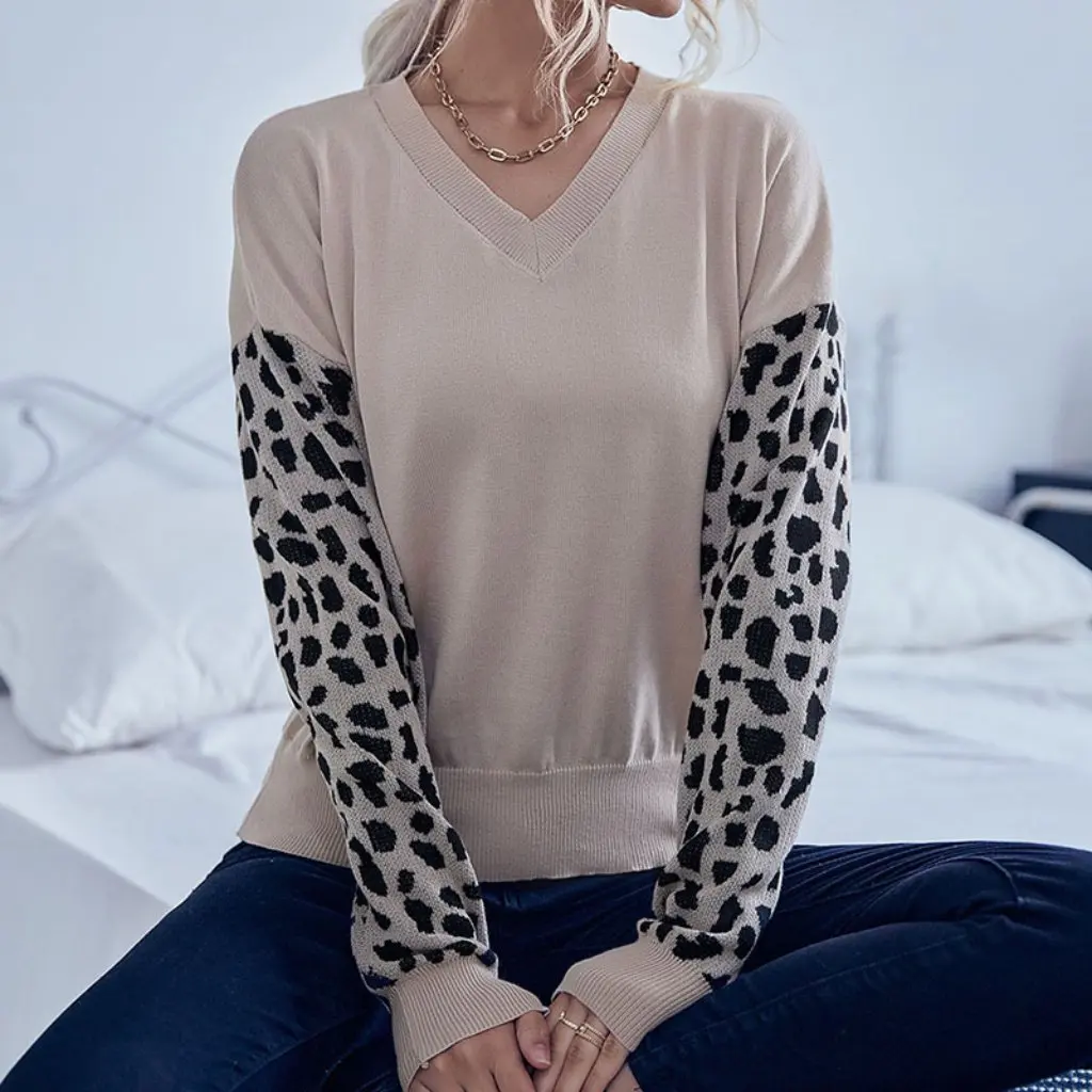 

Women's Leopard Long Sleeve Knitted Sweater European American Fashion Independent Station Autumn New