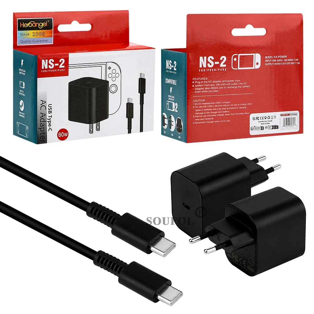 TYPE-C Power Adapter 60W Fast Charger For Switch 2 Charger For NS2 NS  Power Supply Support Switch TV Dock