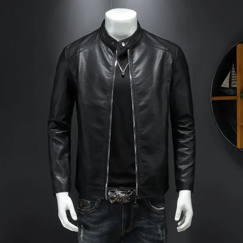 2025 New Men's Retro PU Leather Jacket Casual Fashion Windproof Motorcycle Jacket Lapel High Street Punk Leather Jacket Men