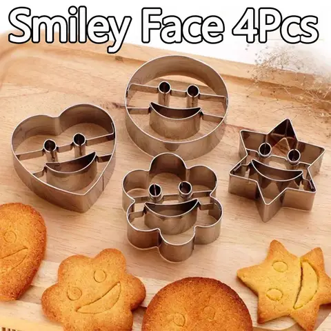 4Pcs Diy Cookie Cutters Smiley Face Stainless Steel Cookie Making Tool for Baking Cookie Cutters Metal Cookie Mold Baking Tool