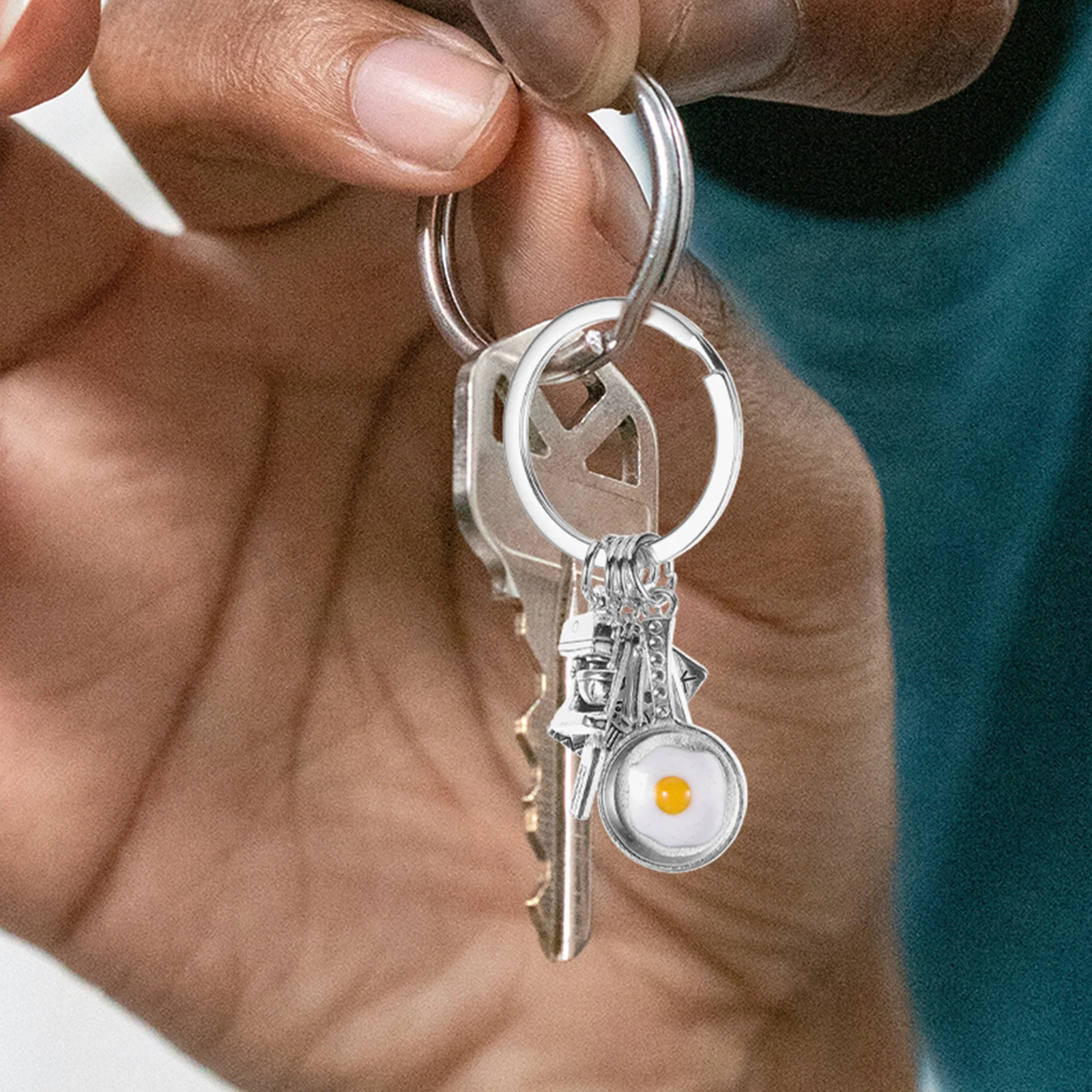 2 قطعة سطح أملس البيض المقلي أواني المفاتيح حقيبة الظهر قلادة ملحق عيد الشكر هدية سلسلة المفاتيح للنساء