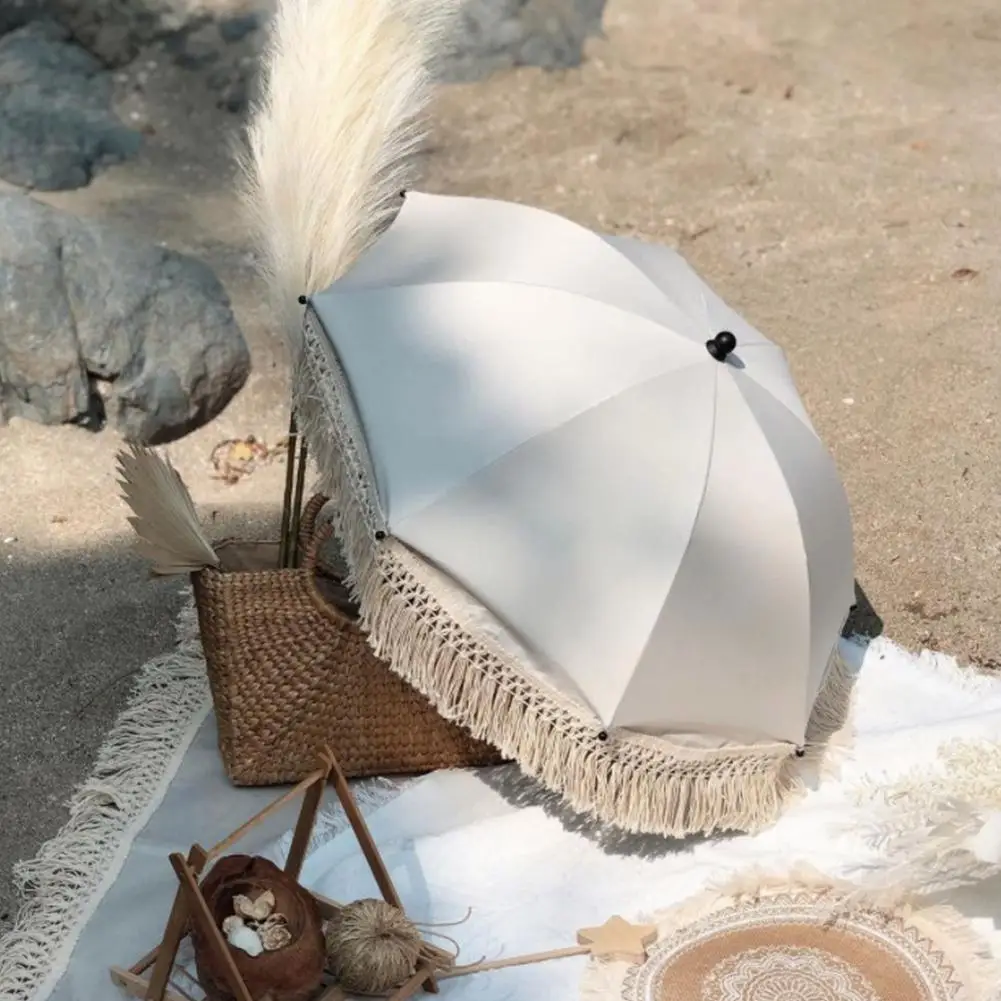 Baby Stroller Sun Protection Parasol Bohemian Vintage UV Sun Folding Umbrella Pushchair Umbrella Parasol Outdoor Fringe Beach